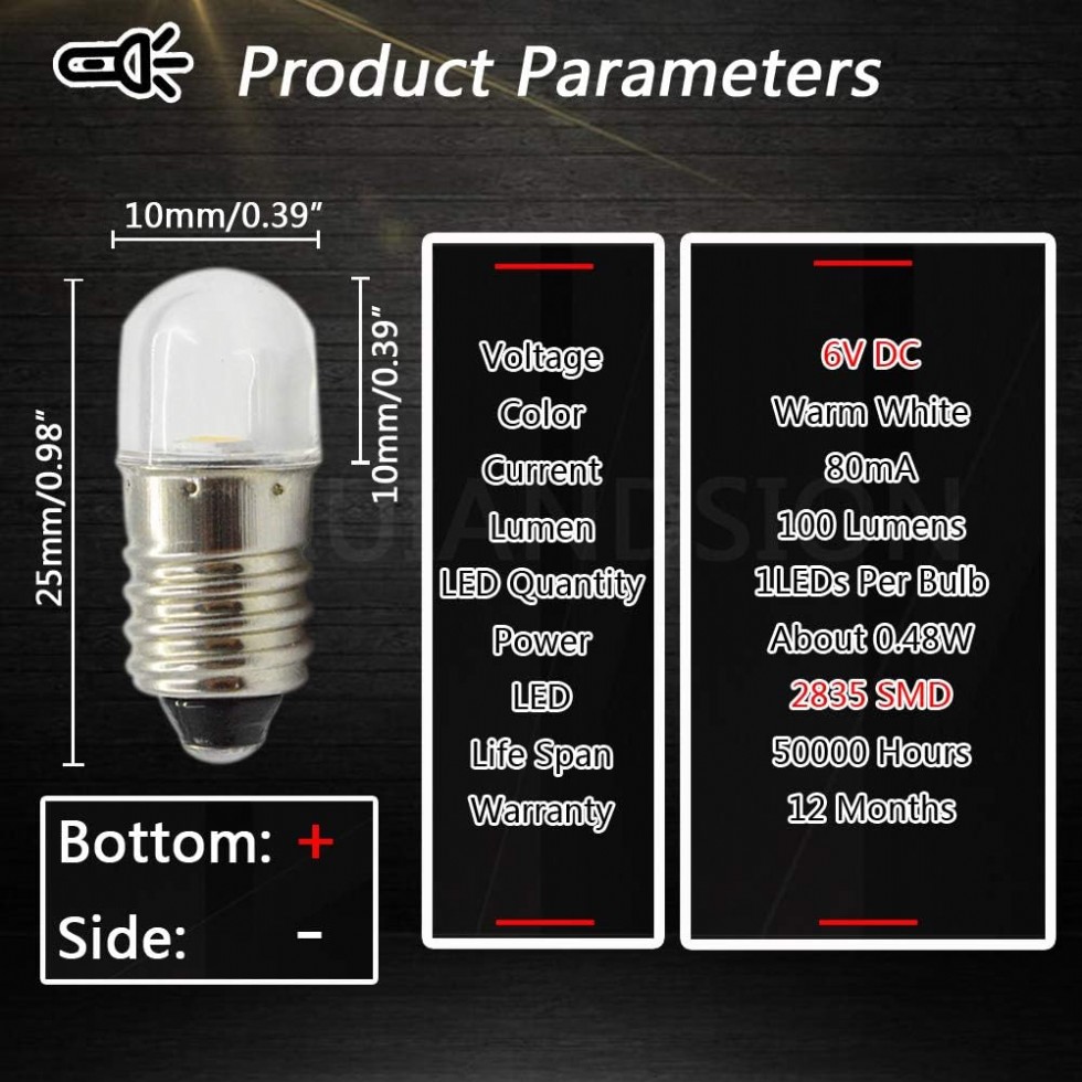 Kodu: 1158 - E10 Baz Soket Led Ampul Beyaz Mini Kafa El Feneri Lambası 5'li El Feneri Ampuller