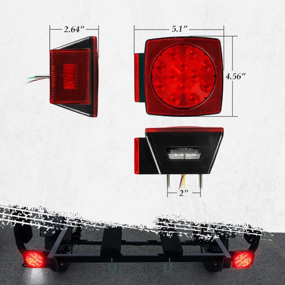 Kodu: 686 - Partsam 12v Dalgıç Kare Led Römork Işığı, Kırmızı Beyaz Led Stop Fren Işık Lambası