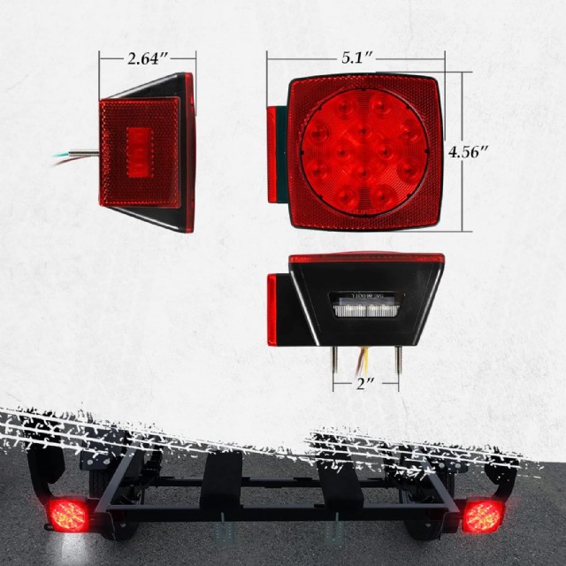 Partsam 12v Dalgıç Kare Led Römork Işığı, Kırmızı Beyaz Led Stop Fren Işık Lambası